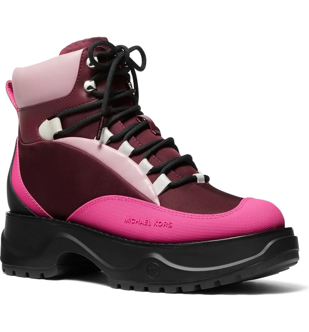 Micheal Kors Womens Dupree Hiker Booties Size 7 Pink Black Platform NWOB